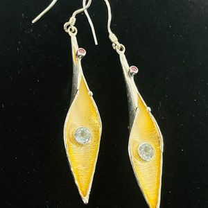 Topaz Ruby Gemstones Bezel Set Calla Lily Drop 925 Sterling Silver Earrings